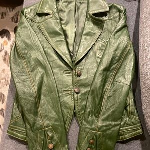 Green leather cropped jacket